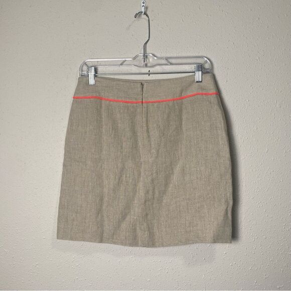 Ann Taylor Loft 100% Linen Biege Mini Skirt W/ Contrasting Hem Women's Size 2 - Picture 10 of 14